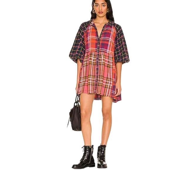 Free People Colorful Plaid Button-Up Blouse - Picture 5 of 11